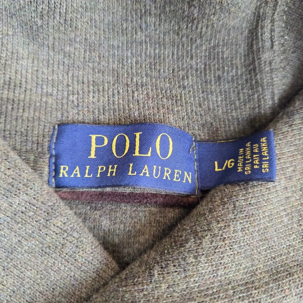 Polo Ralph Lauren Mens Olive Green Cotton Shawl Collar Pullover Sweater Large